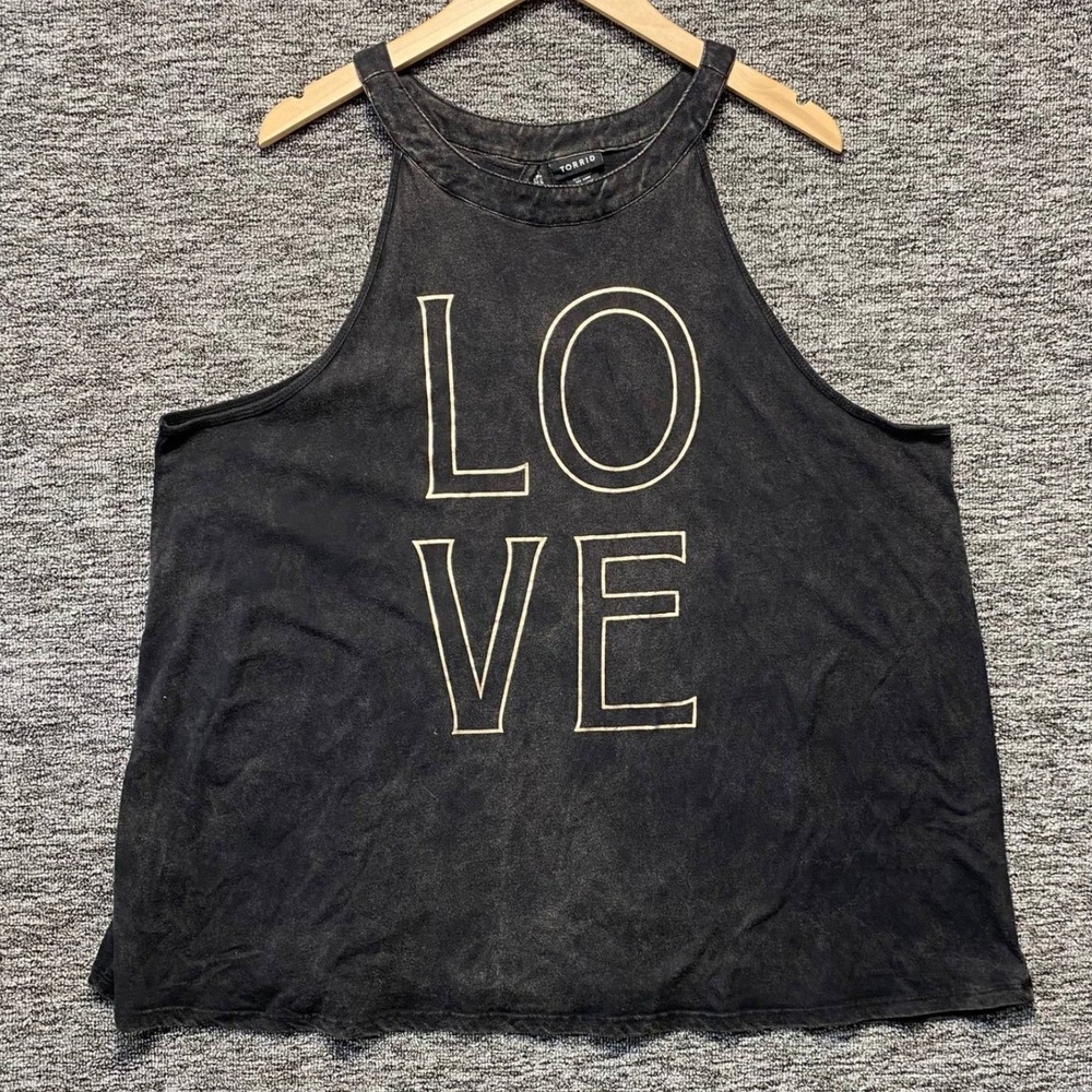 Torrid Womens 2X Black Mineral Wash LOVE Graphic High Neck Tank Top